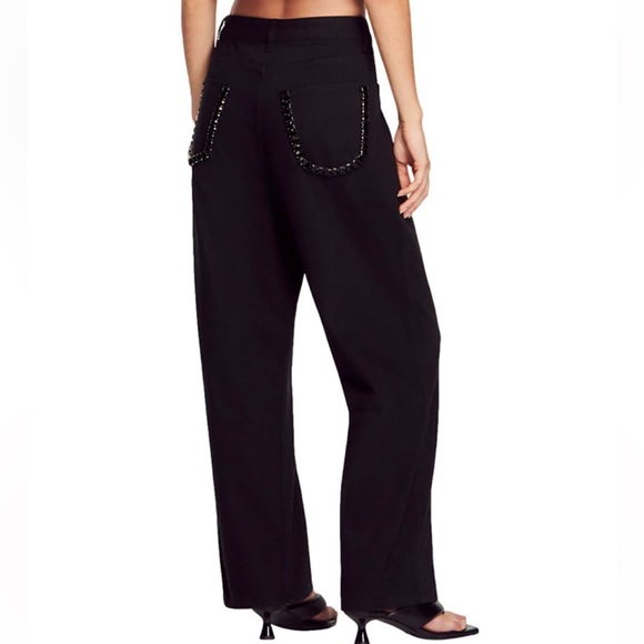 NWT Sandro Cristelle High Rise Wide Leg Black Jeans Embellished w Black Crystals - Picture 3 of 13